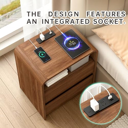 Nightstand Set of 2 w/Charging Station, 2 Drawers & Open Shelf, view 5