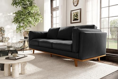 Valencia Artisan Full Leather Sofa 88” | Pure Full Italian Nappa Leather Couch, Solid Wood Accent, Ultimate Comfort, Black