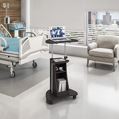 Adjustable Height Rolling Laptop Cart with Storage, Graphite, view 3