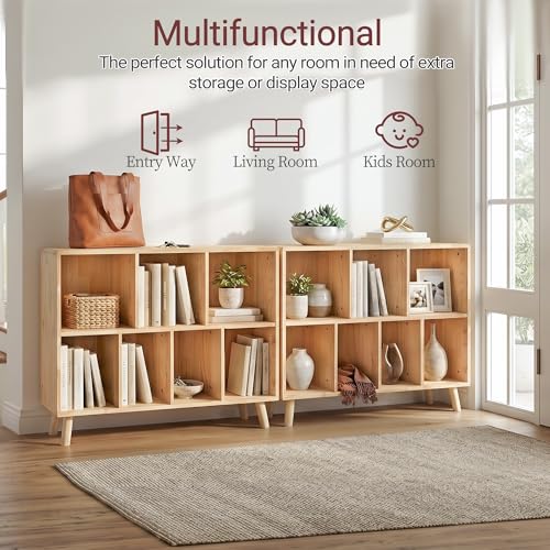 7-Cube Wood Bookshelf, 45 inches Wide Open Cube Storage Organizer Shelf, view 5
