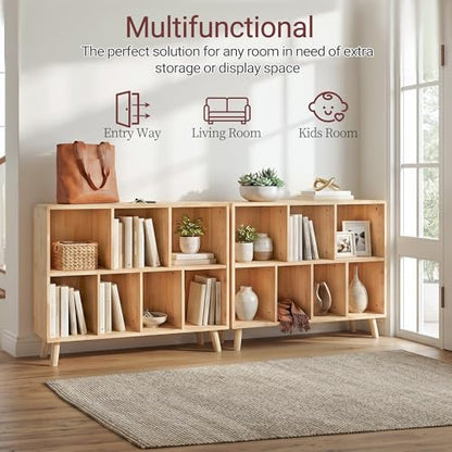 7-Cube Wood Bookshelf, 45 inches Wide Open Cube Storage Organizer Shelf, view 5