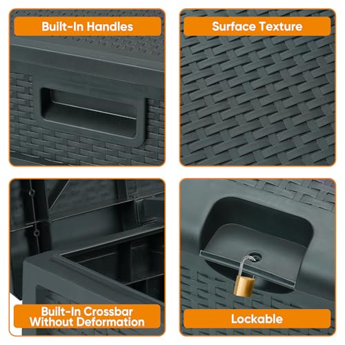 100 Gallon Resin Deck Box Waterproof Outdoor Storage Box and Patio Furniture Side Table for Pool Accessories, Gardening Tools, Outdoor Indoor Cushions, Lockable, UV Resistant