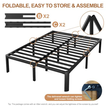 14 Inch Queen Size Heavy Duty Metal Platform Bed Frame, view 8