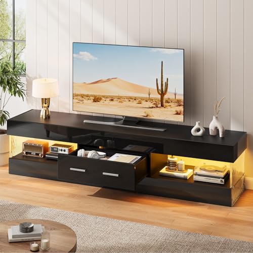 67" Modern TV Stand for 75 Inch TV, LED Entertainment Center, Black, view 7