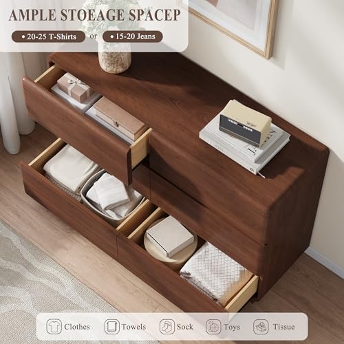 Walnut 6 Drawer Dresser for Bedroom, 47" Wide Chest of Drawers, view 5