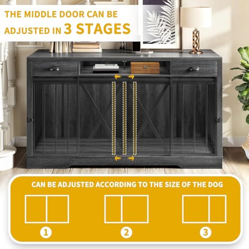 63" Double Dog Crate TV Stand with Charging Station for 2 Dogs, view 6