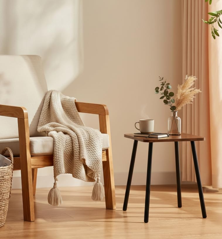 Short Side Table, Small Wood End Table Living Room, Mini Bed Side Table Modern Accent Nightstand with Solid Wood for Bedroom Office Small Spaces, Rustic Brown