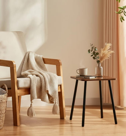 Short Side Table, Small Wood End Table Living Room, Mini Bed Side Table Modern Accent Nightstand with Solid Wood for Bedroom Office Small Spaces, Rustic Brown