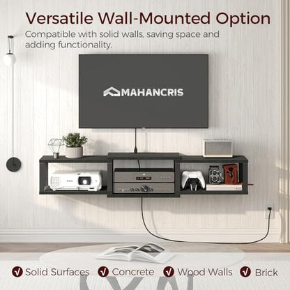 43.7” Floating TV Stand with Power Outlet, Wall-Mounted Entertainment Center, view 5