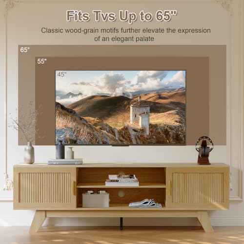 59.5" Fluted TV Stands for 65 Inch TV, Mid Century Modern, view 4