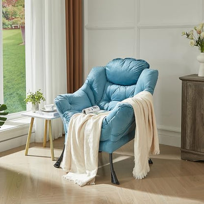 Lazy Chair with Armrest and Side Pocket, Comfy Accent Lounge Chair,Leisure Sofa Armchair for Living Room, Bedroom, Dorm, or Small Spaces, Oversized Reading Sofa Chair, Textured Blue