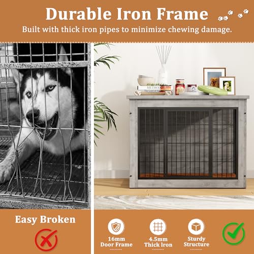 3-in-1 Wooden Dog Crate Furniture, Side Table & Kennel with Cushion, view 5
