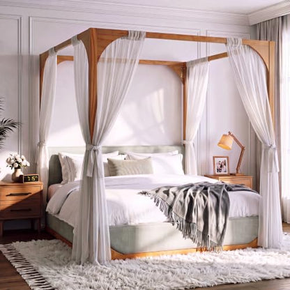 King Size Upholstered Canopy Bed with Light Grey Fabric Headboard&Side Rail, view 2
