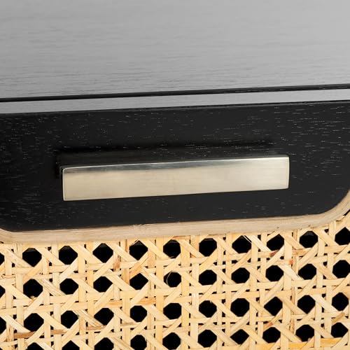 SAFAVIEH Home Collection Yates Black/Natural Rattan 1-Drawer Nightstand Bedside Accent Table (Fully Assembled)