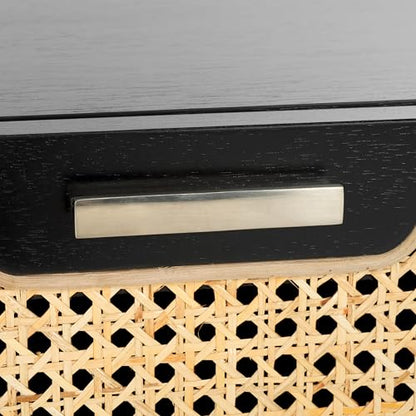 SAFAVIEH Home Collection Yates Black/Natural Rattan 1-Drawer Nightstand Bedside Accent Table (Fully Assembled)