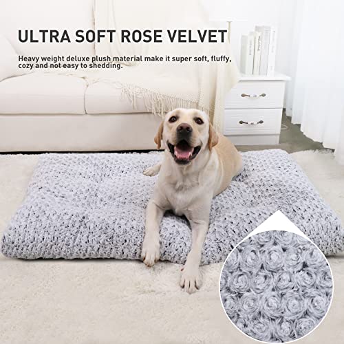 Washable Dog Bed Medium Size Dog Crate Bed Plush Pet Mat 35"x23" Gray, view 3