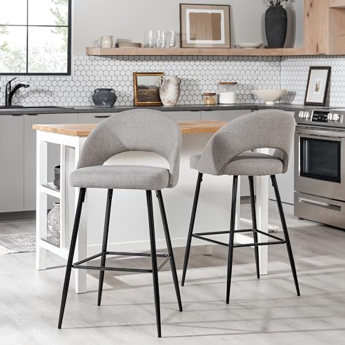 2-Piece Modern Metal-Frame Upholstered Barstool, Set of 2, Mushroom