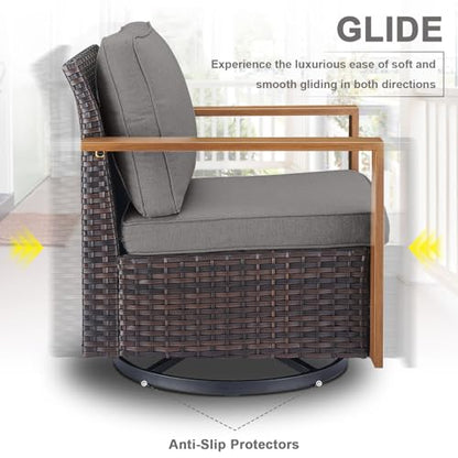 6 Piece Outdoor Patio Furniture Set with Propane Fire Pit Table, Wicker Patio Conversation Set with 2 Swivel Rocker Chairs Rattan Sofa and Removable 4" Thick Cushions for Deck Backyard