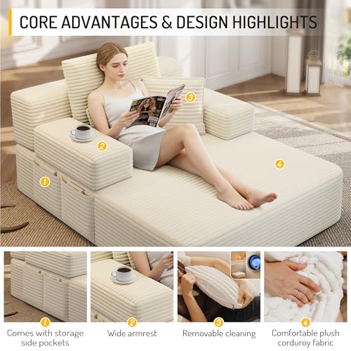 Boneless Beige Couch with Pillows and Armrests, view 5