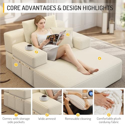 Boneless Beige Couch with Pillows and Armrests, view 5