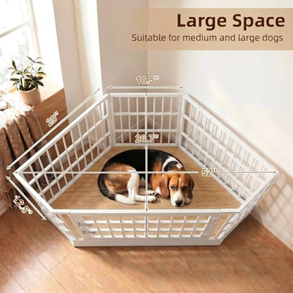 52 Inch Dog Crate Furniture Corner for Large Dogs, Natural, view 4
