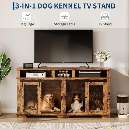 71'' Dog Crate Furniture for 2 Dogs, view 3