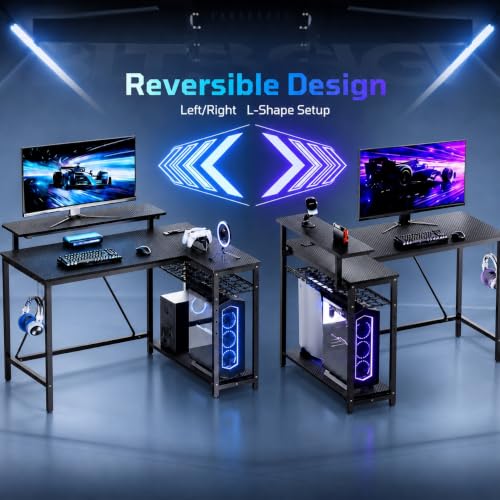42-Inch L-Shaped Computer Desk with Charging & LED, Black, view 5