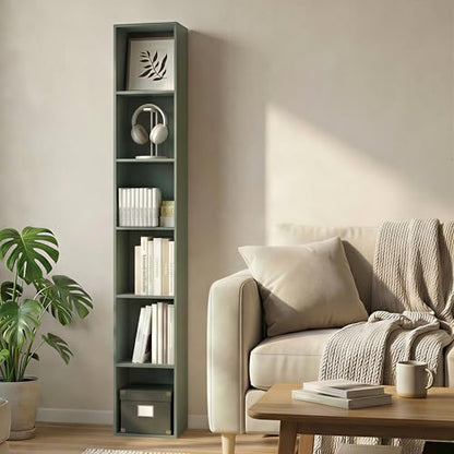 LUDER Book Shelf, 6-Tier Tall Modern Bookshelf, Bookcase with Open Shelves, 9.3 x 12 x 71, for Living Room, Bedroom, Home Office, Sage Green