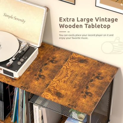 Record Player Stand with Adjustable Divider Vinyl Storage Holder Up to 200, view 6