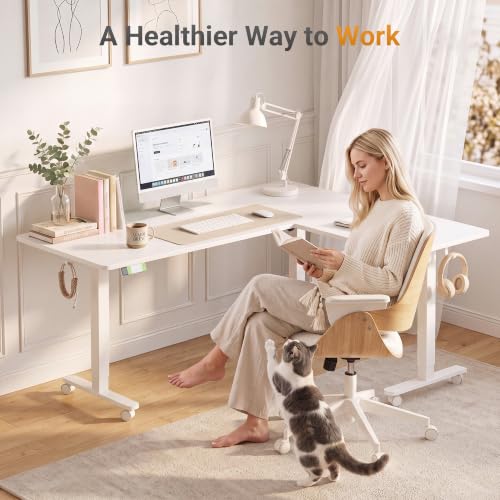 63''*55'' L Shaped Standing Desk Adjustable Height, White, view 3