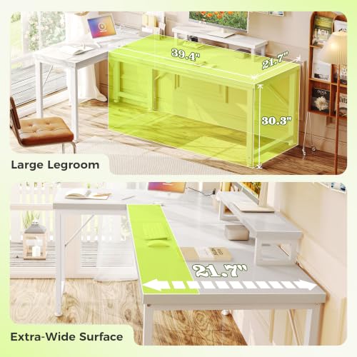 53" L Shaped Computer Desk, Power Outlets, Monitor Stand, White, view 5