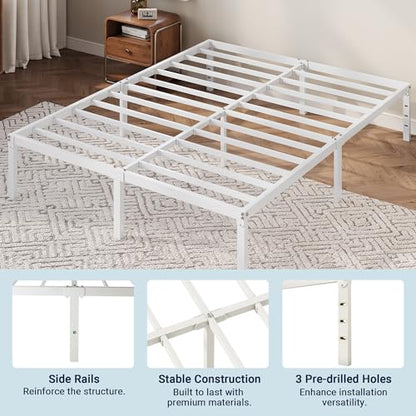 Full Size Bed Frame, 12 Inch Metal Beds with Storage Space, White, view 8