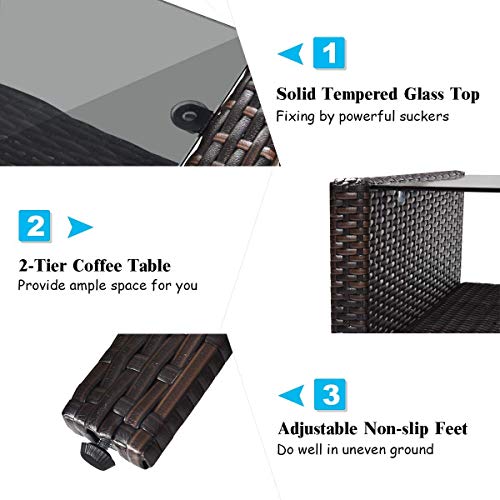 4-Piece Patio Furniture Set Outdoor Rattan Wicker Conversation Set with Coffee Table, Sectional Sofa Bistro Set with Cushions for Garden Poolside Backyard