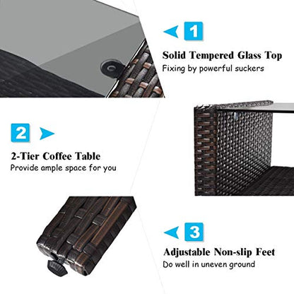 4-Piece Patio Furniture Set Outdoor Rattan Wicker Conversation Set with Coffee Table, Sectional Sofa Bistro Set with Cushions for Garden Poolside Backyard
