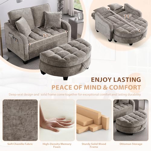 Oversized Chaise Lounge Chair Indoor with Curved Ottoman, Brown, view 7