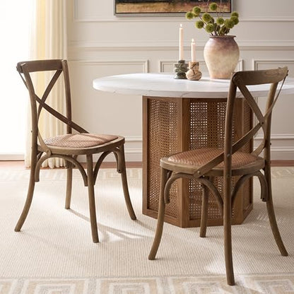 SAFAVIEH Furniture - Franklin X-Back Side Chair Set of 2 - 18.1" Seat Height - Weathered Grey - Rattan - Farmhouse X-Back Design - Ideal for Dining Room, Kitchen - Fully Assembled (AMH9500D-SET2)