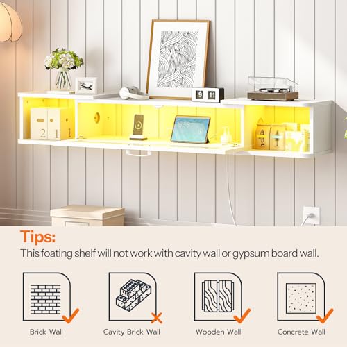 Floating TV Stand with LED Light Power Outlet for up to 65”, view 6