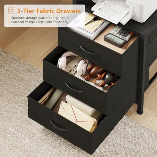 L Shaped Desk with Hutch, Reversible Computer Desk with Drawers and Bookshelf, Home Office Desks with Storage Shelves for Bedroom Home Office, Black