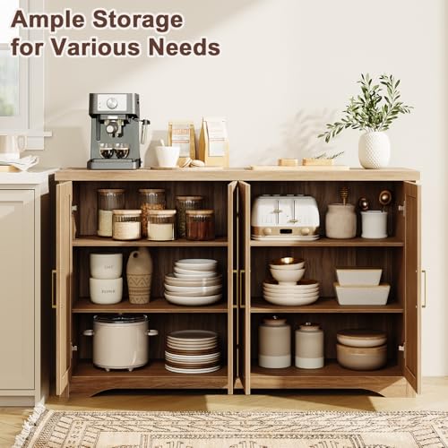 55" Fluted Sideboard Buffet Cabinet with Storage, Natural Oak, view 4