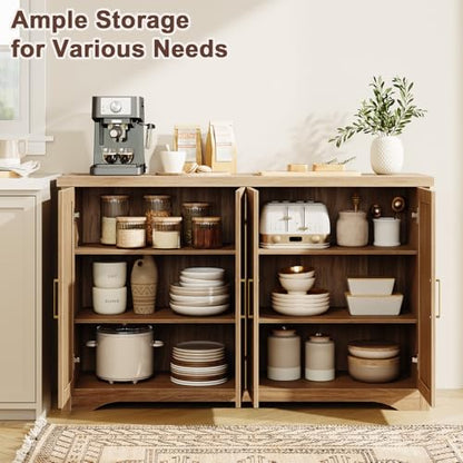 55" Fluted Sideboard Buffet Cabinet with Storage, Natural Oak, view 4