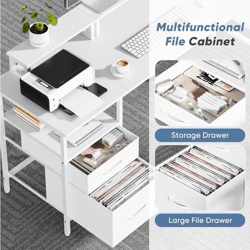 62” L Shaped Desk with Drawers and Power Outlet, White, view 5