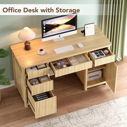 55" Fluted Executive Desk with Drawers & Charging Station, view 6