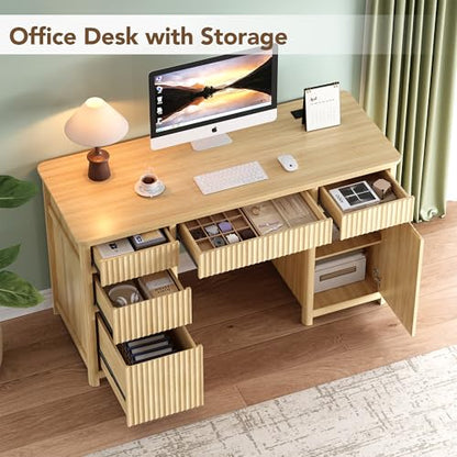 55" Fluted Executive Desk with Drawers & Charging Station, view 6