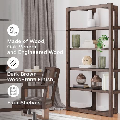 Signature Design by Ashley Breckington 76" Bookcase, 48-Inch Open Etagere Bookshelf, Hardwood Solids, Oak Veneer, and MDF Substrates, Display Shelving for Living Room and Home Office, Dark Brown