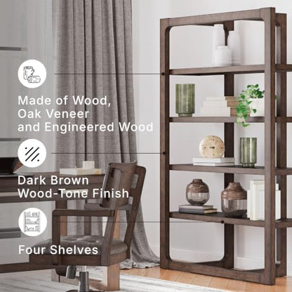 Signature Design by Ashley Breckington 76" Bookcase, 48-Inch Open Etagere Bookshelf, Hardwood Solids, Oak Veneer, and MDF Substrates, Display Shelving for Living Room and Home Office, Dark Brown