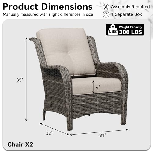 Patio Chairs Set of 2, Outdoor Wicker Patio Furniture Set with Thickened Olefin Cushions, High Back and Deep Seating, Wide Curved Armrest Hand-Woven PE Rattan for Porch, Deck, Beige