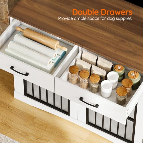 Dog Crate Furniture, 39.4'' Wooden Dog Kennel Indoor with Storage, view 6