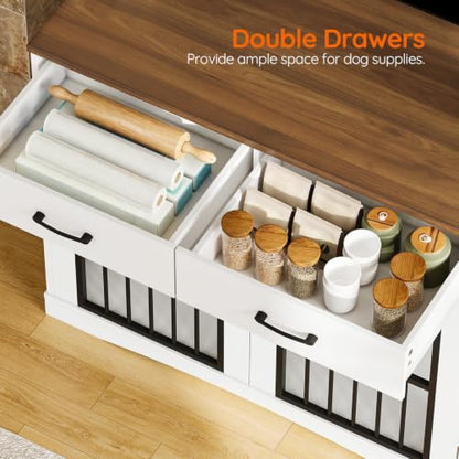 Dog Crate Furniture, 39.4'' Wooden Dog Kennel Indoor with Storage, view 6