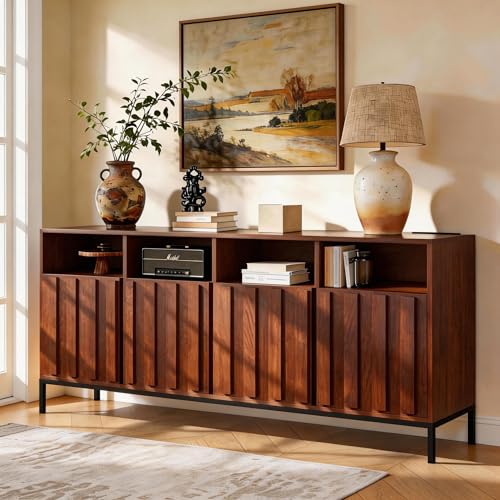 70" Walnut Fluted TV Stand for up to 80" TVs with Power Outlets, view 6