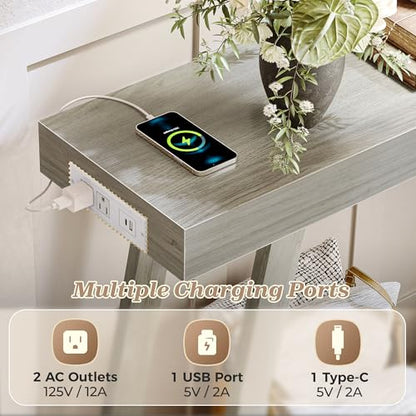 Console Table with Charging Station, USB-C Port, 2 Tiers Entryway Table, 53.9 Inch Sofa Table with Metal Legs, Entry Hallway Table with Thicker Desktop, Modern Behind Couch Table, Grey